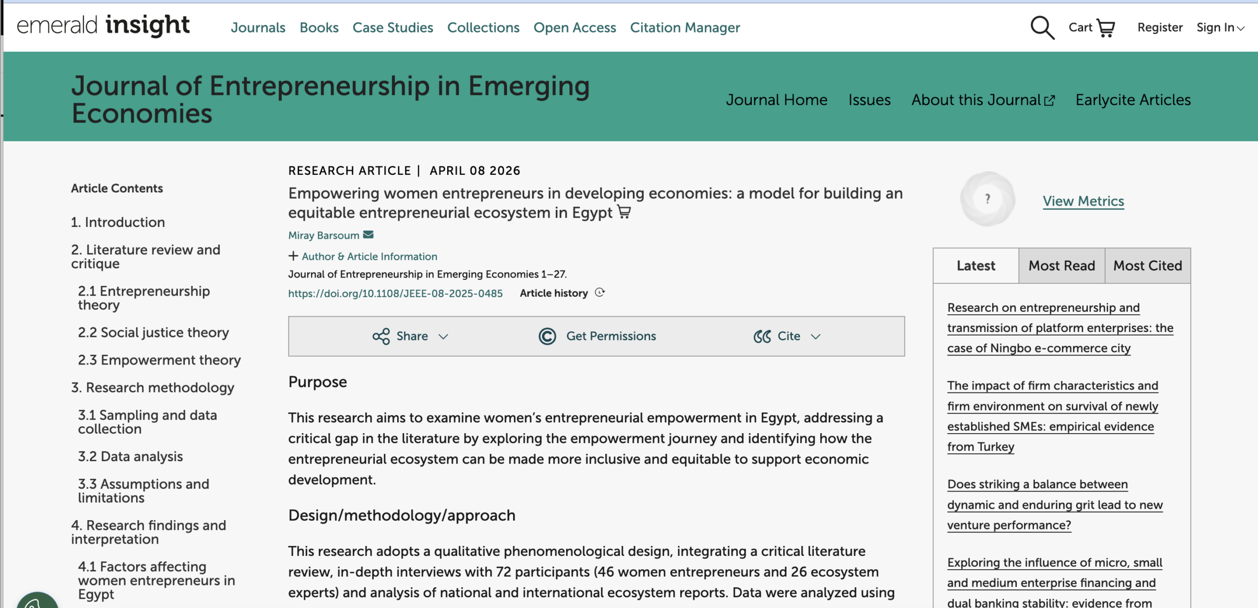 Dr. Barsoum Published in Emerald Journal: Advancing Research on Women’s Entrepreneurship